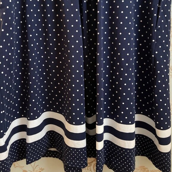 Lands End Women Sleeveless Dress Size 1X Navy Polka Dot Nautical Coastal Retro - Picture 5 of 13